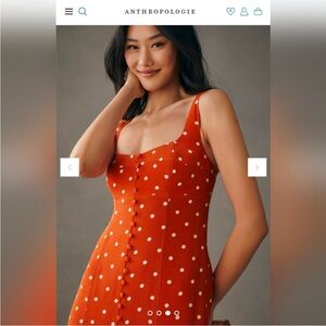 Anthropologie Tangerine Dress with White Dots & buttons by Maeve